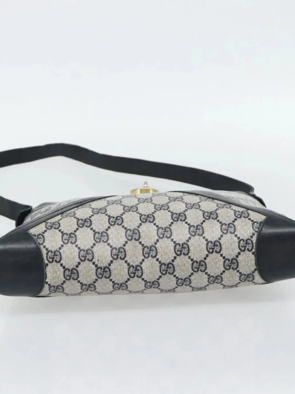 GUCCI GG Supreme Sherry Line Shoulder Bag PVC Navy Gold Auth ka4505 - Picture 5 of 16
